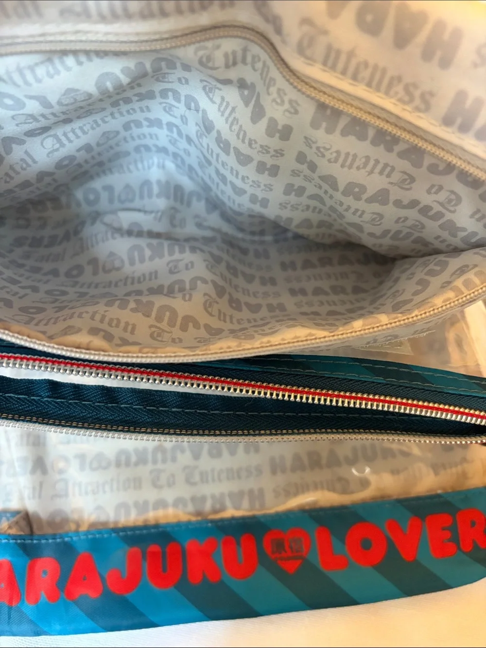 Harajuku Lovers Gwen Stefani Tri-fold Teal Foldable Cosmetic Toiletries Bag